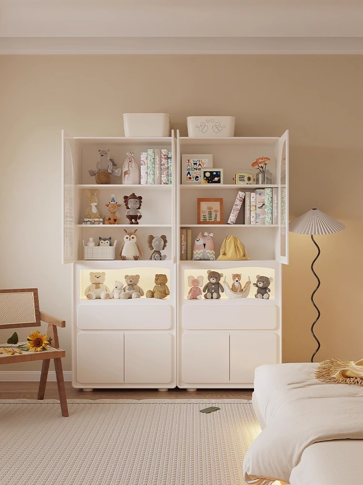 [Pre-order] Mozuki French cream style solid wood bookcase modern minimalist study light luxury high-end glass door storage cabinet bookcase-Smart-Living