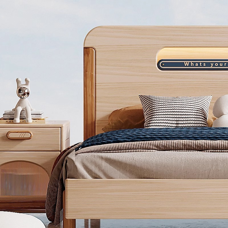 Solid wood, white wax wood, children's bed, boys' single bed, 1.2m and 1.5m small bedroom, small night light, wardrobe, desk-Smart-Living