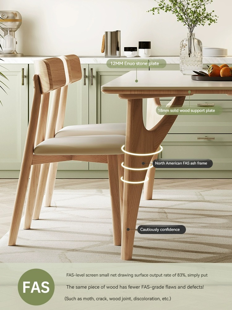 [Pre-order] Solid wood rock plate dining table small apartment style cream wind dining table simple modern Nordic log rectangular dining table and chair combination-Smart-Living
