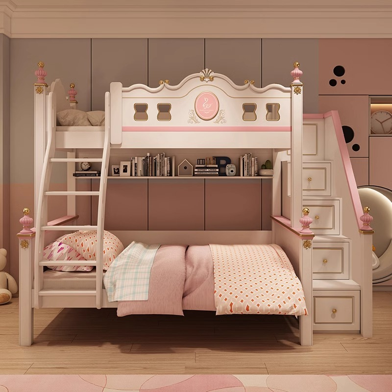 [Pre-order]  American noble children's bed, double height bed, girl princess bed, slide, bed, mother bed, multifunctional-Smart-Living