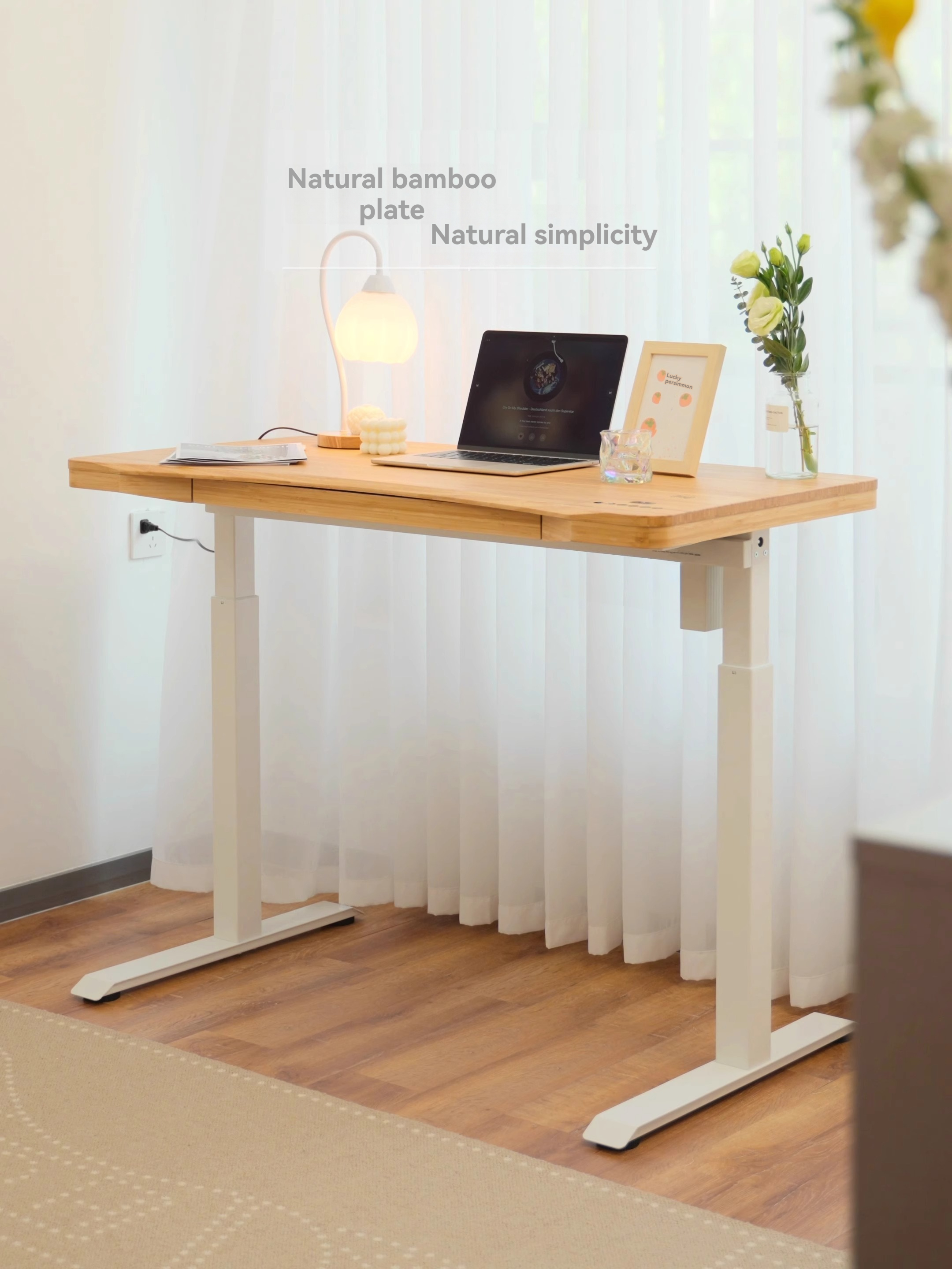 【Showroom】Drawer natural bamboo surface electric lift table computer desk office home desk student study table desk-Smart-Living