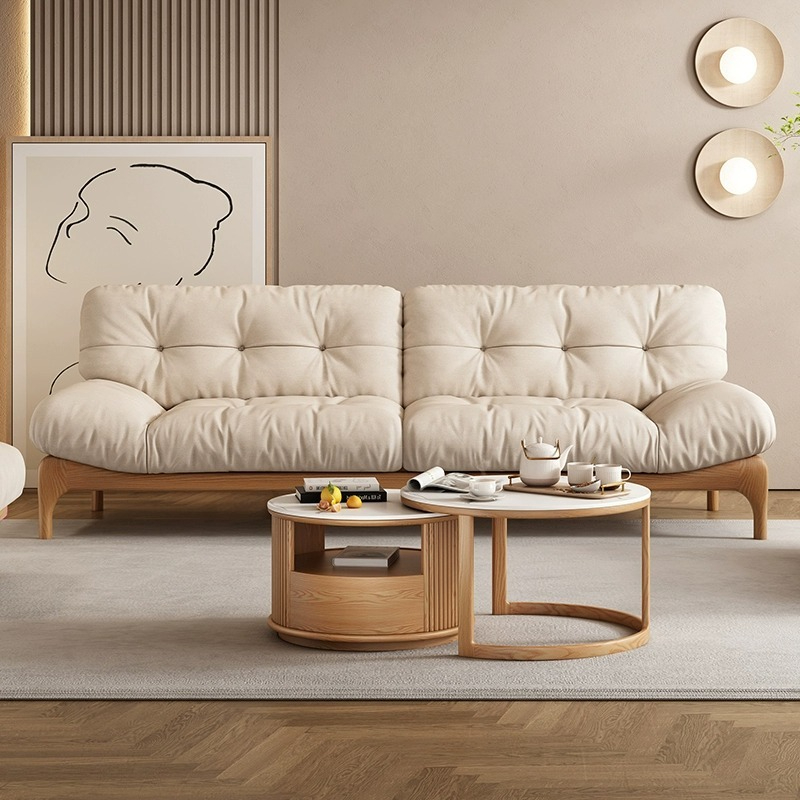 [Pre-order] Japanese-style Nordic down solid wood sofa, cloud fabric sofa, living room, simple small apartment, wabi-sabi style log sofa-Smart-Living