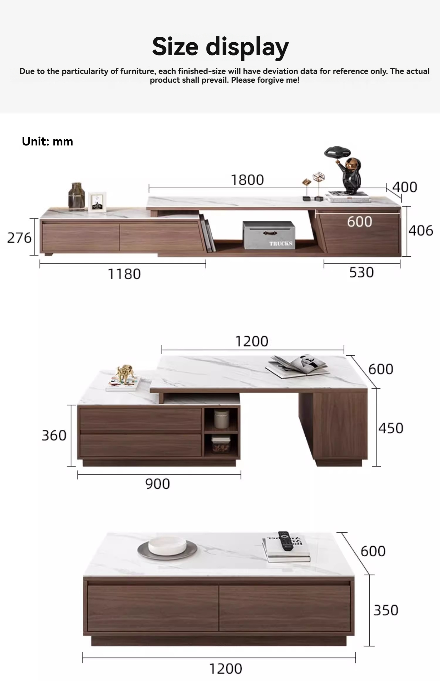[Pre-order] Oulang Italian light luxury slate coffee table TV cabinet combination simple modern living room home floor telescopic floor cabinet-Smart-Living