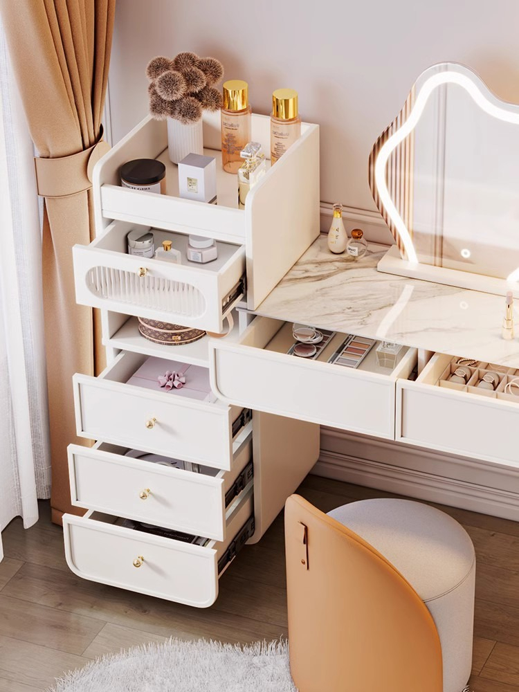 French light luxury stone slab dresser, bedroom modern simple small apartment chest integrated cream style net celebrity dressing table-Smart-Living