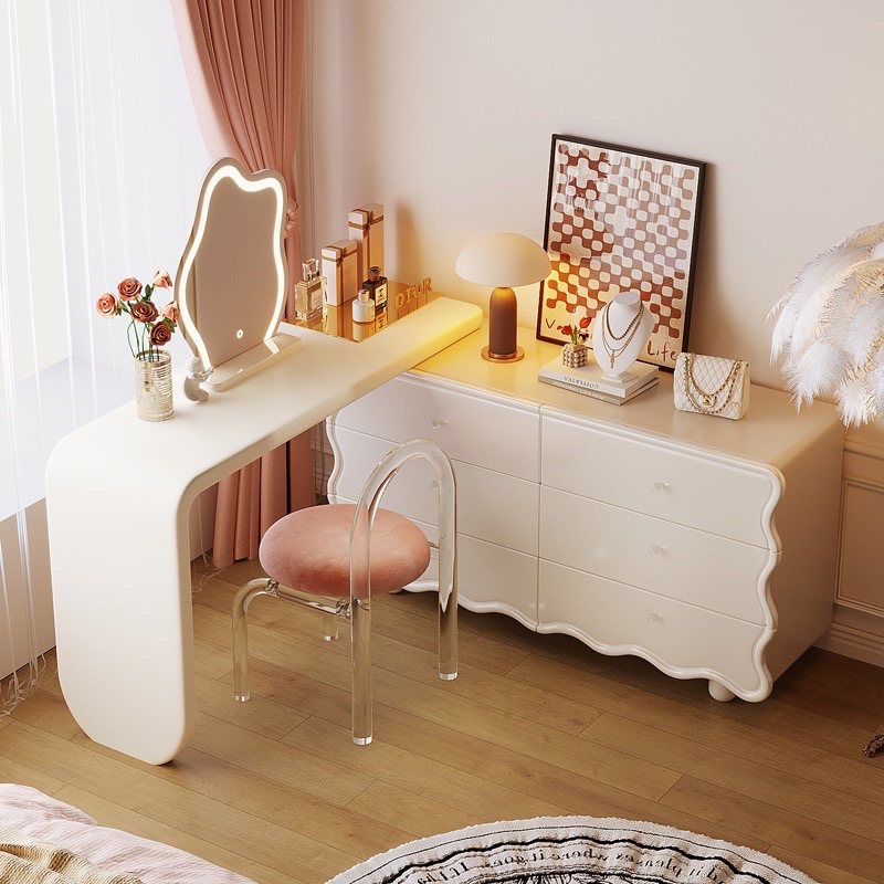 Cream bucket chest integrated dresser, French simple modern bedroom, master bedroom dressing table-Smart-Living
