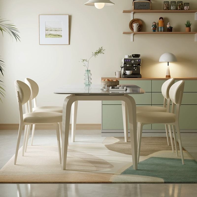 [Pre-order]  Stone slab telescopic dining table cream style home modern simple dining table and chair combination rectangular square dual-purpose dining table-Smart-Living