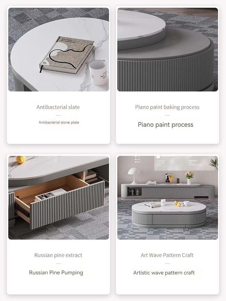 [Pre-order] Rock panel tea table living room 2023 new light luxury tea table living room home TV cabinet tea table modern simple small apartment-Smart-Living