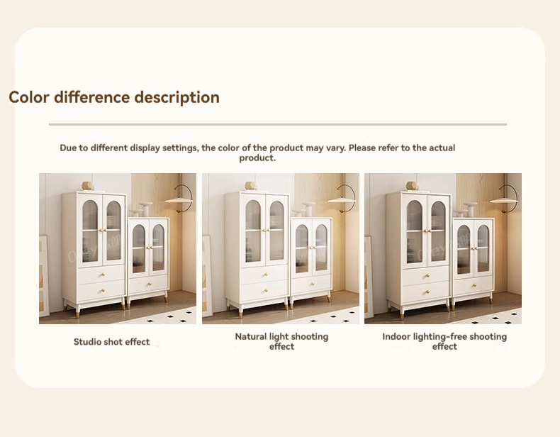 [Pre-order] Oulang Cream style living room, solid wood wine cabinet, display cabinet, integrated against the wall, simple modern glass sideboard, storage cabinet-Smart-Living