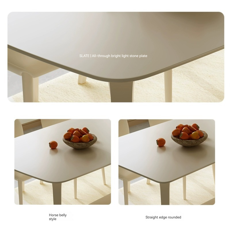 [Pre-order]  Cream style slate dining table small living room dining table modern simple light luxury household rectangular dining table and chair combination-Smart-Living