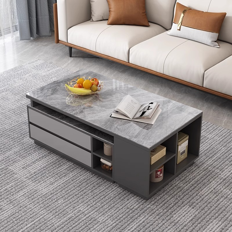 [Pre-order] Oulang Scandinavian simple modern living room household coffee table TV cabinet combination small household telescopic rock plate tea table-Smart-Living