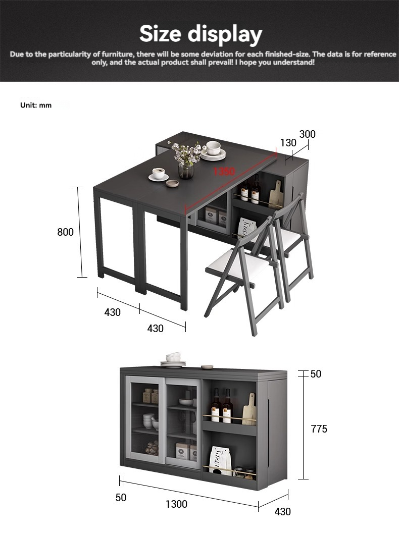 [Pre-order] Oulang Scandinavian modern simple household small household dining table dining side cabinet integrated multi-functional retractable folding dinner table-Smart-Living