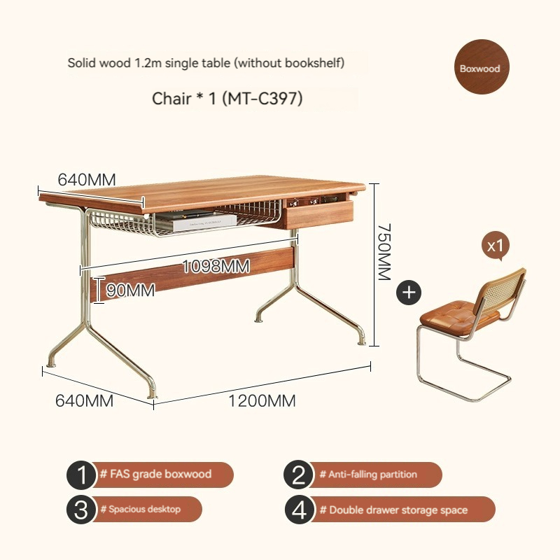 [Pre-order]  Nordic solid wood desk, computer desk integrated Japanese style with bookshelf bookcase, home study table, multifunctional retro desk-Smart-Living
