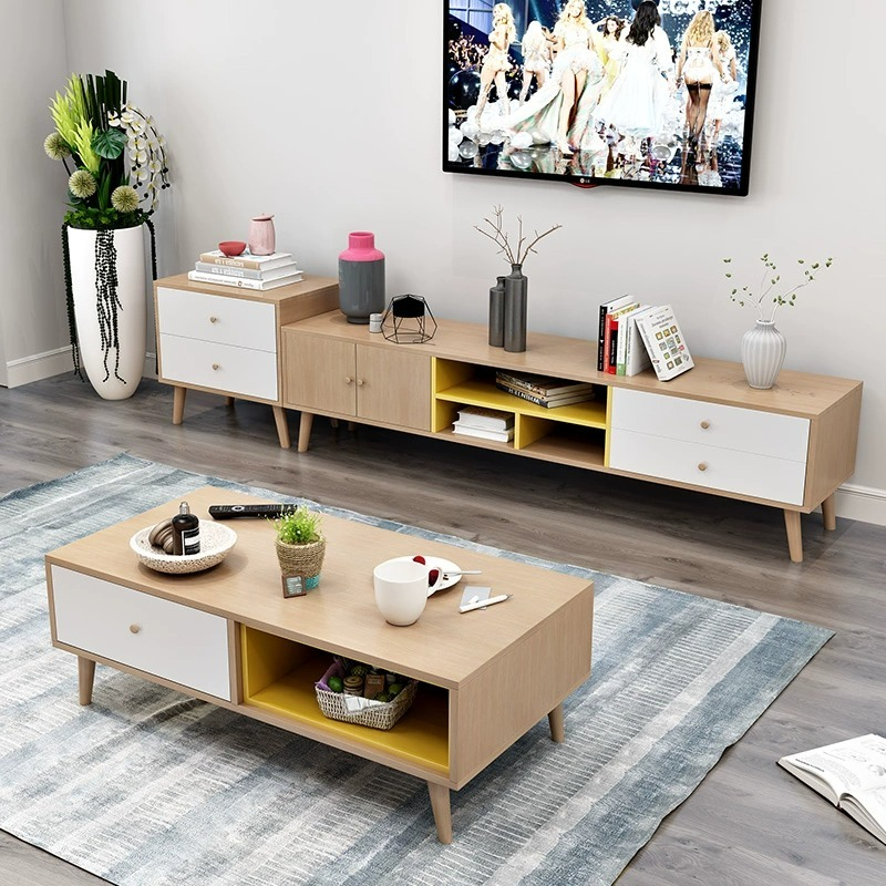 [Pre-order]  Nordic coffee table TV cabinet combination modern minimalist edge cabinet, wooden rectangular living room furniture set, tea table-Smart-Living