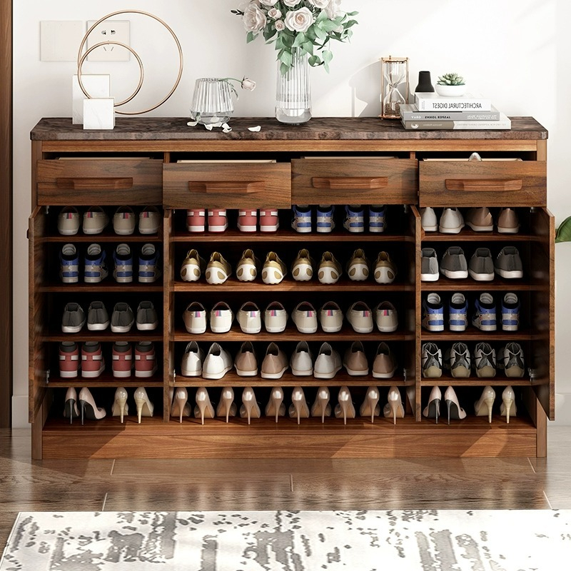 New high-end shoe cabinet, home doorstep, solid wood marble pattern countertop, multi-layer large capacity outdoor aisle storage cabinet-Smart-Living