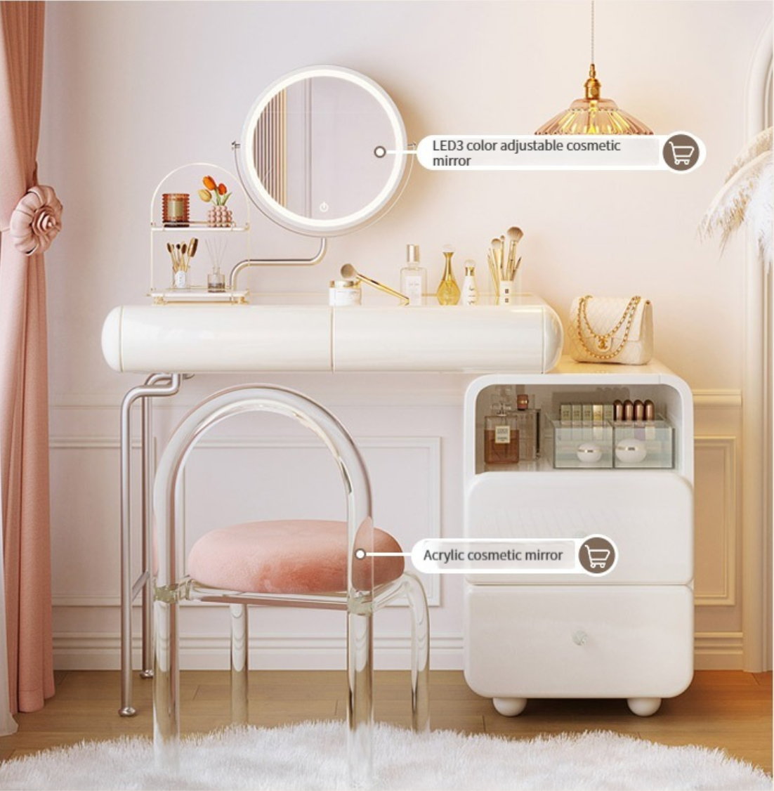[Pre-order]  Cream style dresser, dressing table, master bedroom, simple modern small house, 2023 new simple chest of drawers-Smart-Living