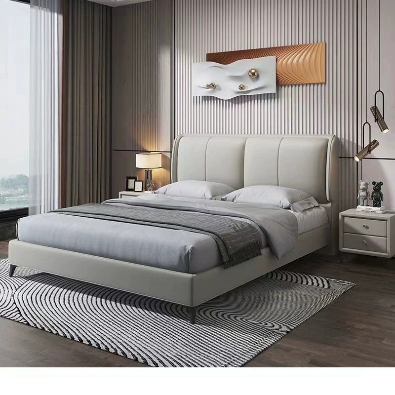 [Pre-order] WM Italian Light Luxury Leather Bed Modern Simple 1.8m Leather Art Bed Master Bedroom Small Unit 1.5m Double Bedroom-Smart-Living
