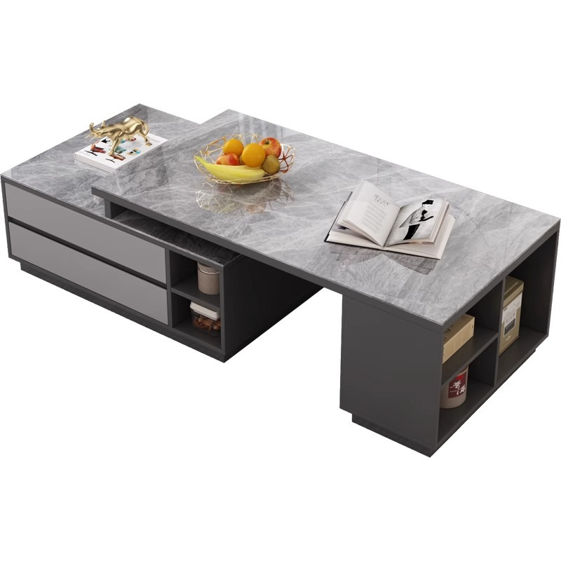 [Pre-order] Oulang Scandinavian simple modern living room household coffee table TV cabinet combination small household telescopic rock plate tea table-Smart-Living