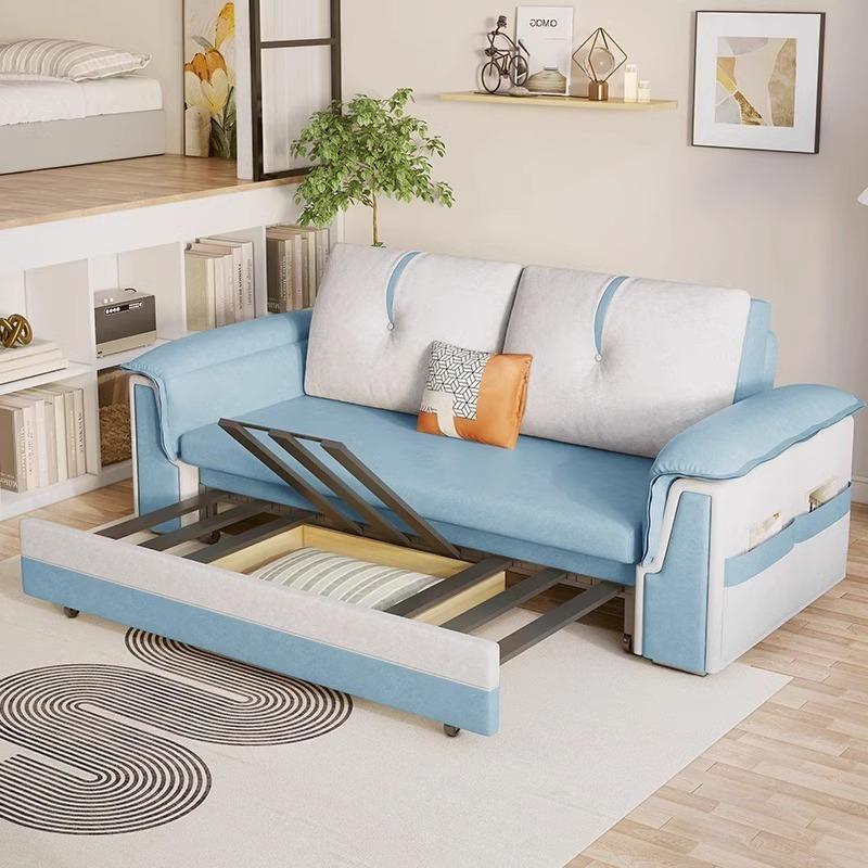 [Pre-order]  Fabric sofa bed small living room multi-purpose folding apartment rental room modern simple network red model-Smart-Living