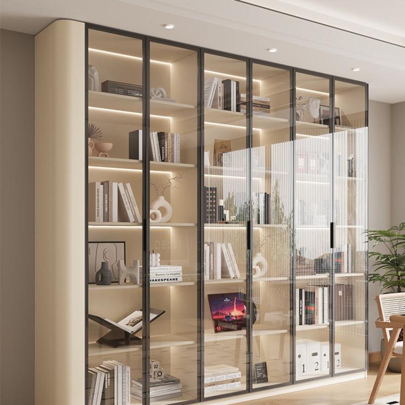 XHA-BK-01 [PRE-ORDER]  oak bookcase, solid wood display cabinet, curved glass doors; custom-made wall-mounted bookshelf 