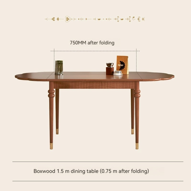[Pre-order]  Solid wood dining table foldable French vintage household small apartment oval table antique telescopic dining table and chair combination-Smart-Living