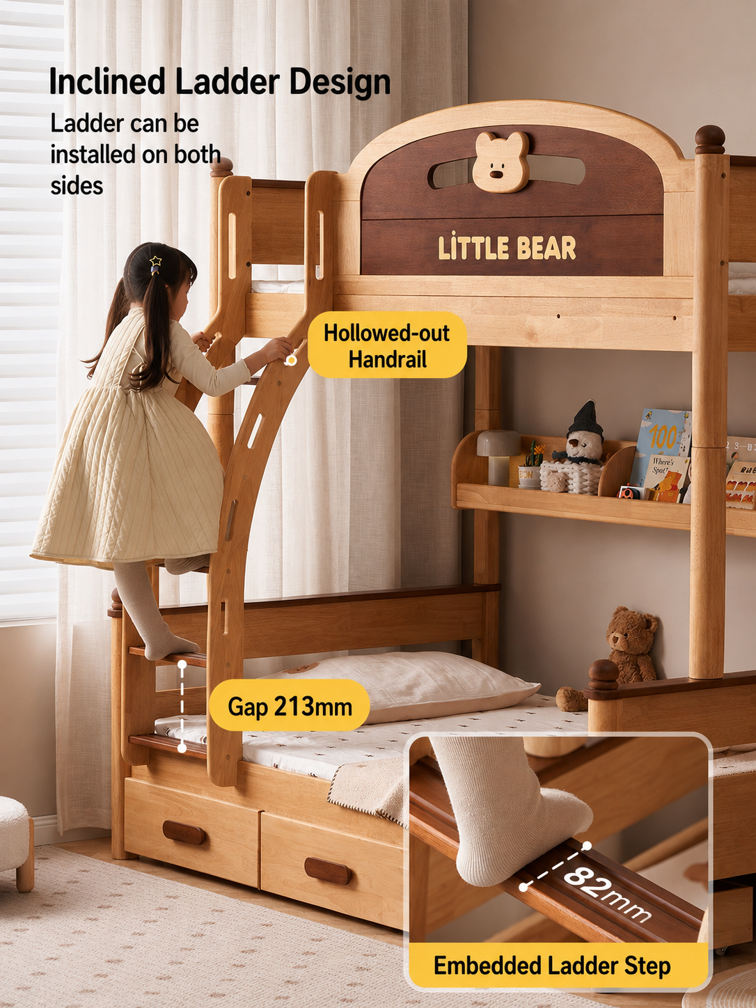 Solid Wood for Kids, Boys & Girls Bunk Bed
