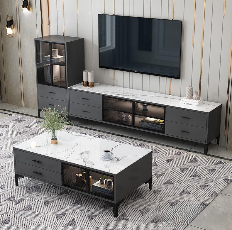 PRE ORDER / BTO PACKAGE - A - TEA TABLE - Light luxury TV cabinet Tea table combination Nordic living room wall cabinet small apartment