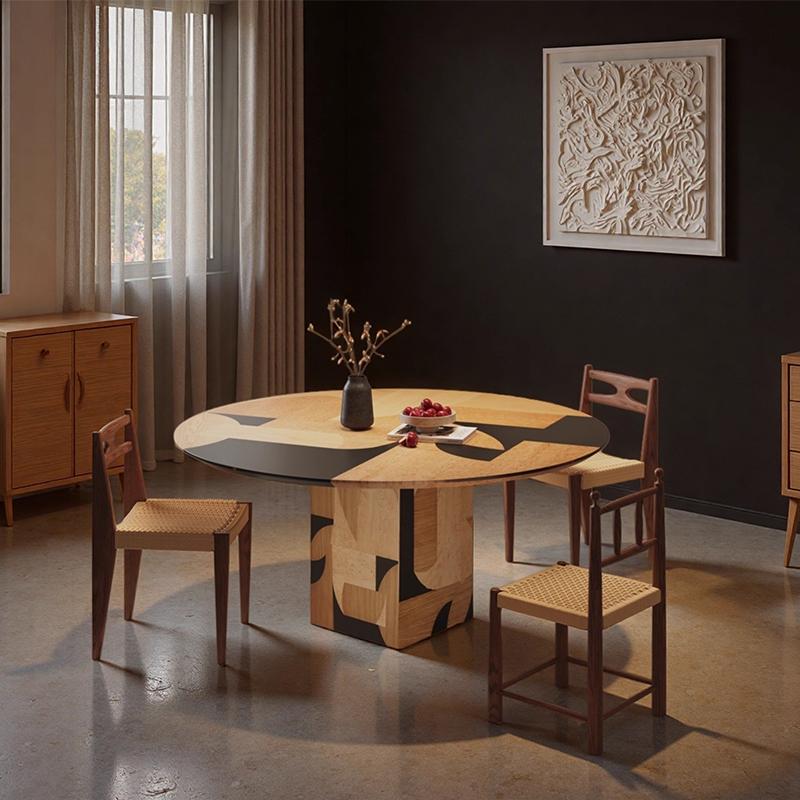 [PRE-ORDER] Solid Oak Vintage style wood dining table and chair set, retro wabi-sabi style, designer style dining table.