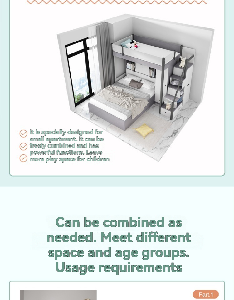 Modern 2.0m Loft Bunk Bed Frame – Space-Saving Furniture Double Decker Design with Open Space for Small BTO Condo Apartments