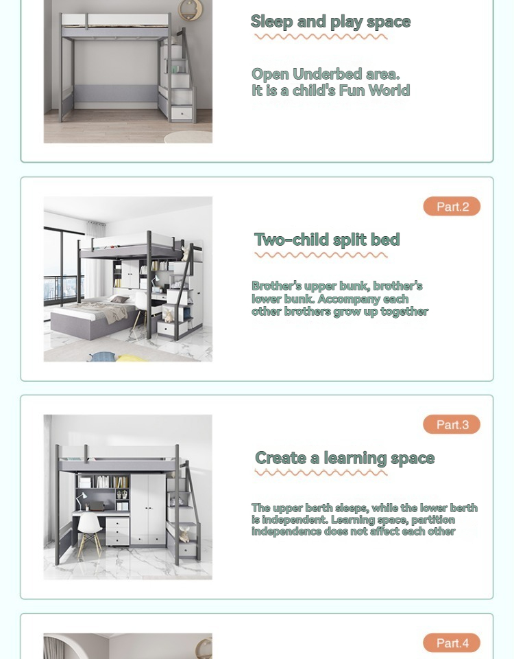 Modern 2.0m Loft Bunk Bed Frame – Space-Saving Furniture Double Decker Design with Open Space for Small BTO Condo Apartments