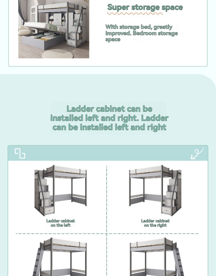 Modern 2.0m Loft Bunk Bed Frame – Space-Saving Furniture Double Decker Design with Open Space for Small BTO Condo Apartments