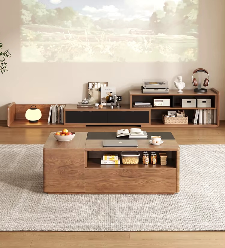 [PRE-ORDER] Modern Walnut Leather  Rectangular  Coffee Table 