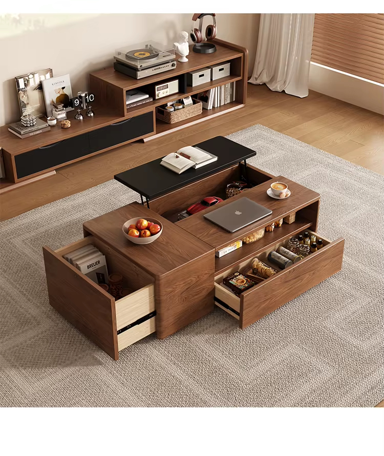 [PRE-ORDER] Modern Walnut Leather  Rectangular  Coffee Table 