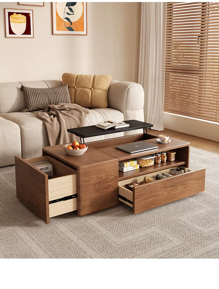 [PRE-ORDER] Modern Walnut Leather  Rectangular  Coffee Table 