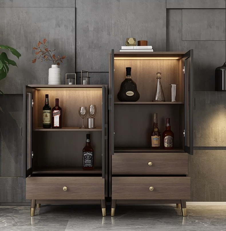 [Pre-order] Oulang Scandinavian simple wall glass door wine cabinet storage side cabinet modern household bookcase corner cabinet combination storage cabinet-Smart-Living