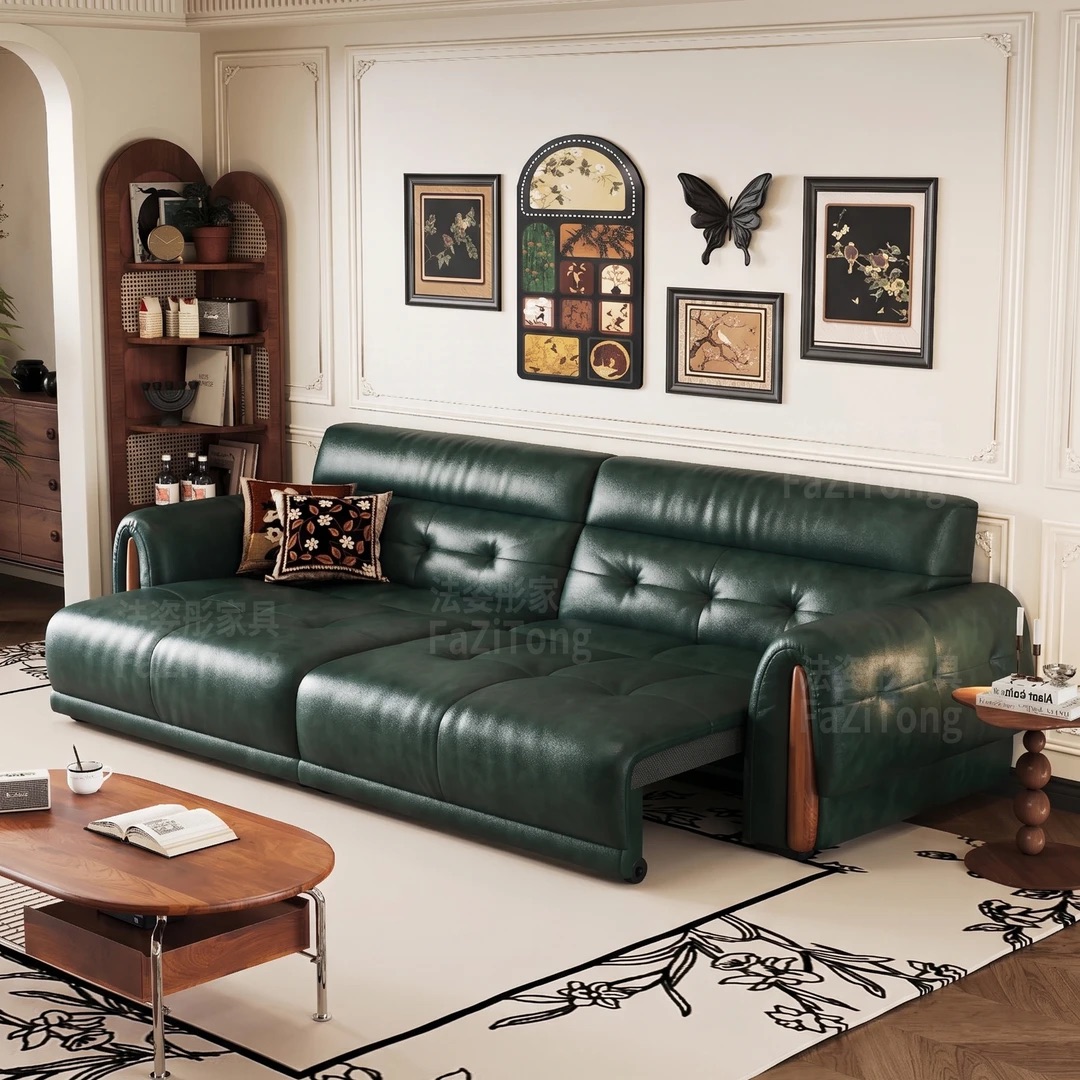 FZT [Pre Order] Mid-century Retro Electric Sofa Bed Italian Minimalist Top Grain Leather Sofa
