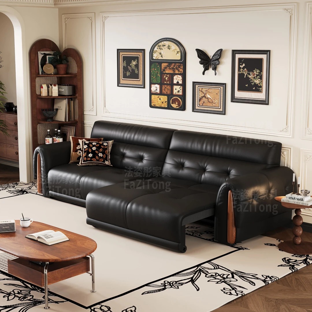 FZT [Pre Order] Mid-century Retro Electric Sofa Bed Italian Minimalist Top Grain Leather Sofa