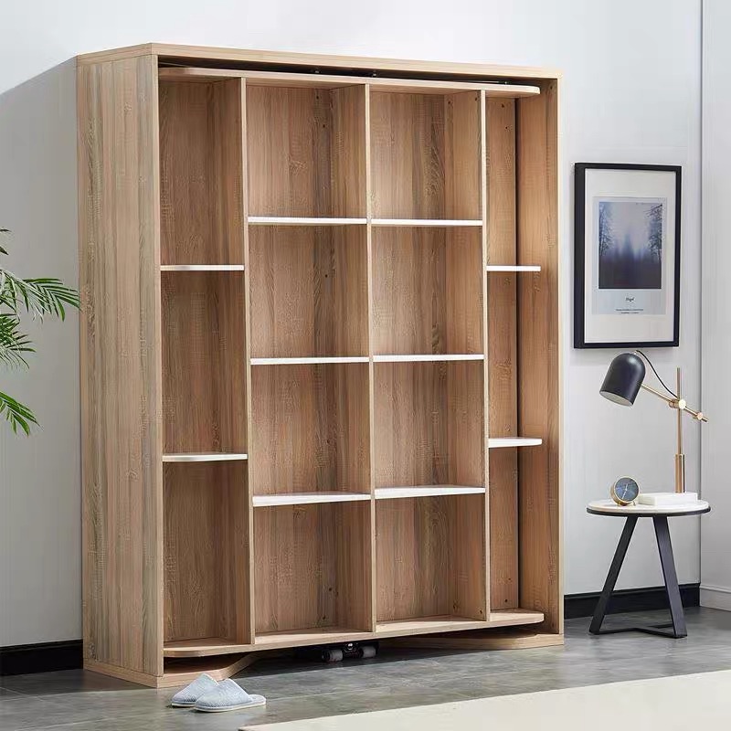  Pre order Rotating Solid Wood Murphy Bed with Bookshelf & Cabinet – Space Saving Hidden Bed System