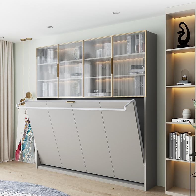 Showroom (Pre-order) Customized Inverted Solid Wood Concealed Bed Creamy Texture Murphy Bed Bookcase Wardrobe Combination Cabinet Multifunctional Wall Bed