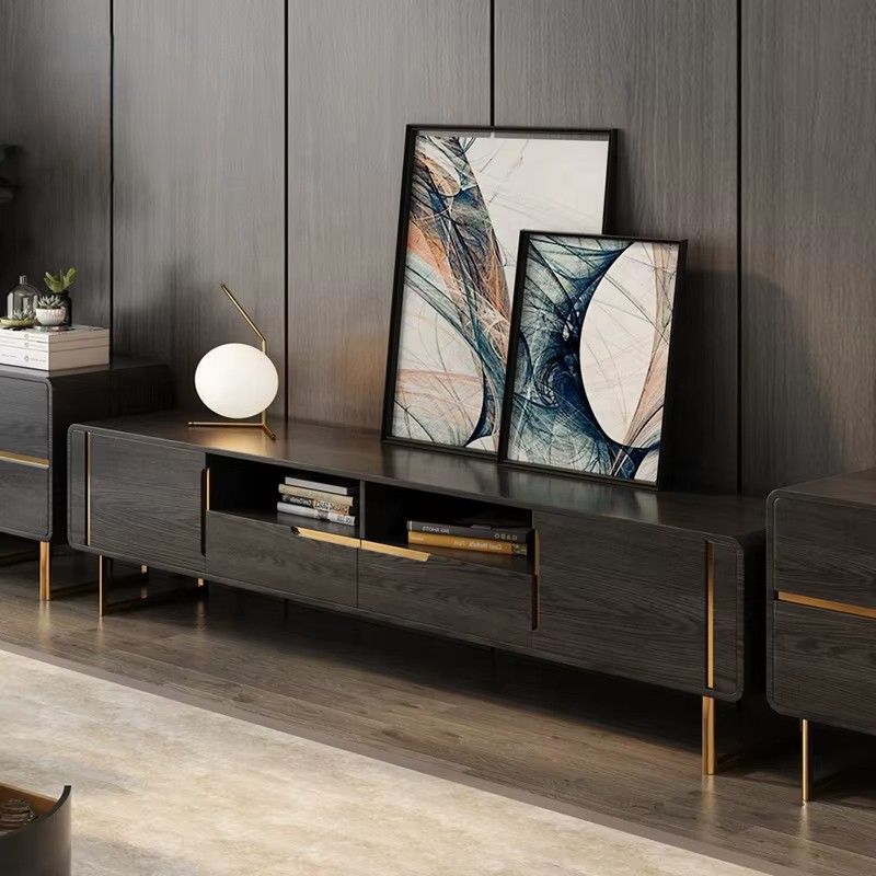 [PRE-ORDER] Solid Wood Feet Small Apartment Furniture With Stainless Steel Frame TV Stand