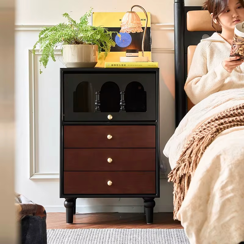 [PRE-ORDER] French Retro American Solid Wood Nightstand High-Grade Light Luxury Storage Cabinet