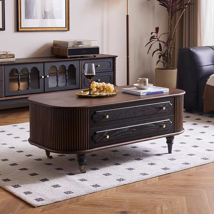 [PRE-ORDER] French Retro Solid Wood Coffee Table High-End American Vintage Sofa Side Table 