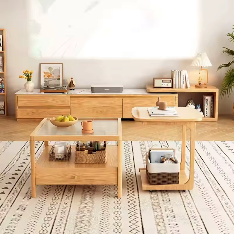 [PRE-ORDER] Japanese-Style Square Solid Wood Coffee & Side Table Set