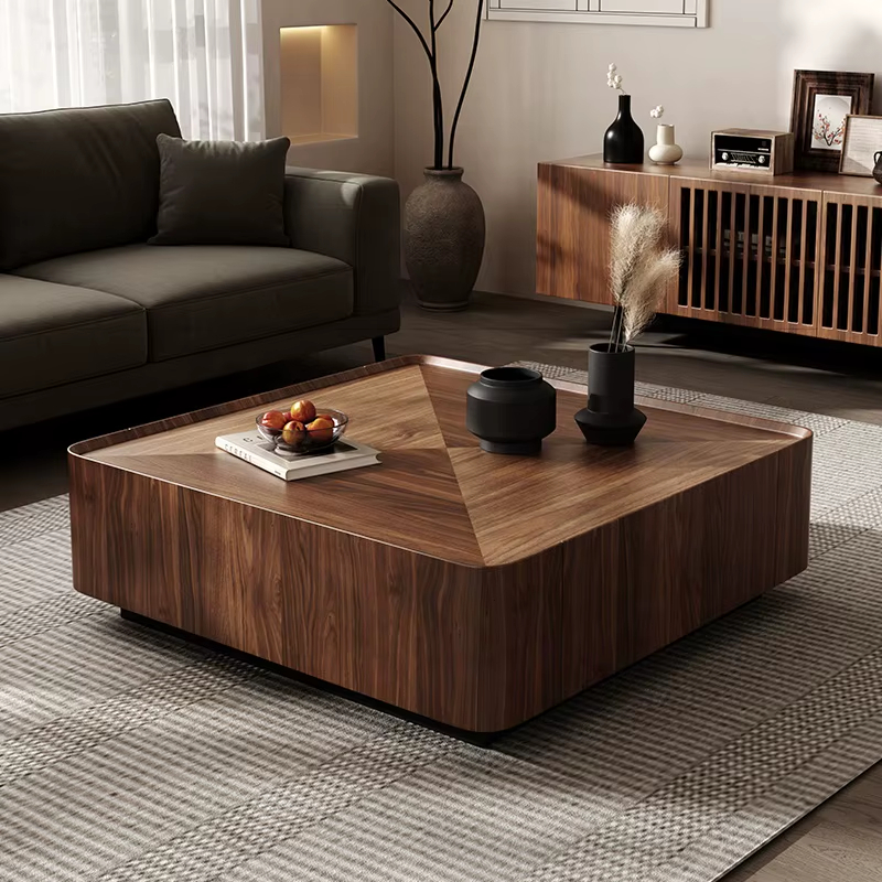 [PRE-ORDER] Modern Walnut Coffee Table Wood Frame Metal Base Center Table 