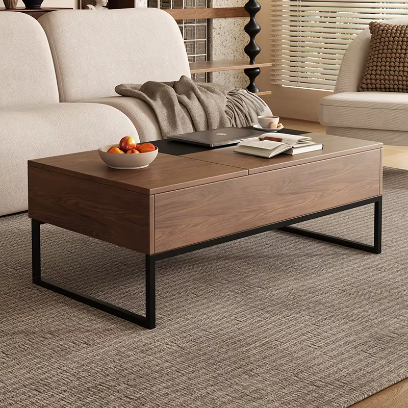 Nordic Small Apartment Walnut Color Wood Rectangular Coffee Table 