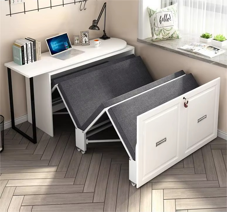 [PRE-ORDER]2-in-1 Convertible Desk-to-Bed with Smooth Rolling Wheels, Sleek White Compact Design.