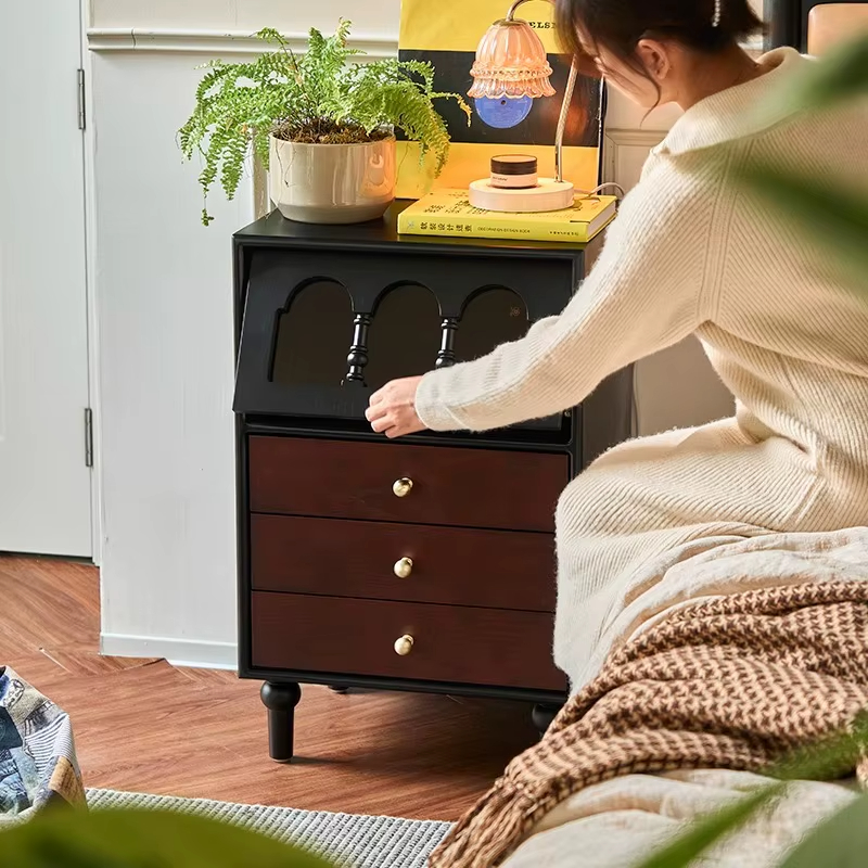 [PRE-ORDER] French Retro American Solid Wood Nightstand High-Grade Light Luxury Storage Cabinet