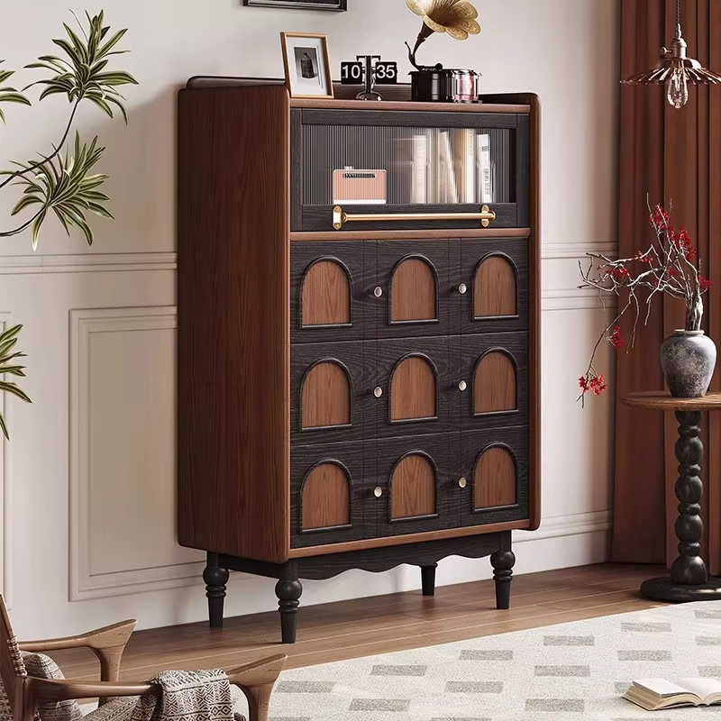 [PRE-ORDER] French Retro Solid Wood Bucket Cabinet Modern Small Side Cabinet 