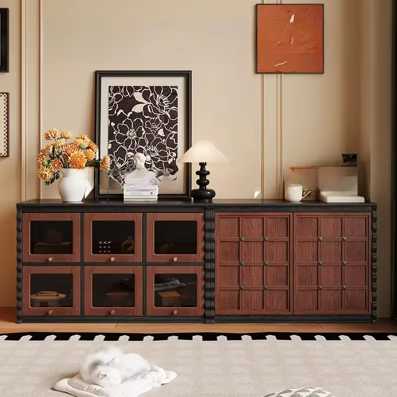 [PRE-ORDER] French Retro Solid Wood Floor-to-Ceiling Combination TV & Bedside Cabinet Antique Style Display Storage