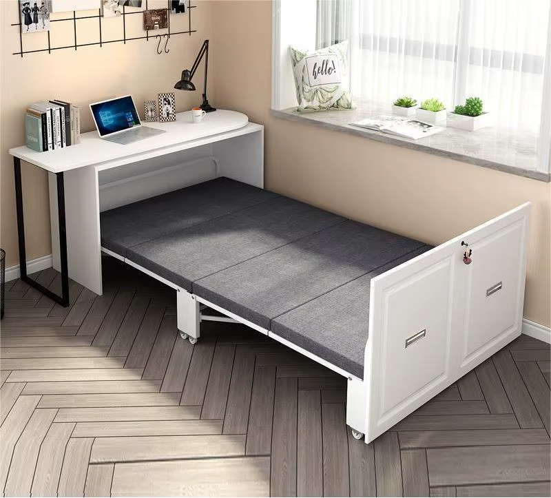 [PRE-ORDER]2-in-1 Convertible Desk-to-Bed with Smooth Rolling Wheels, Sleek White Compact Design.