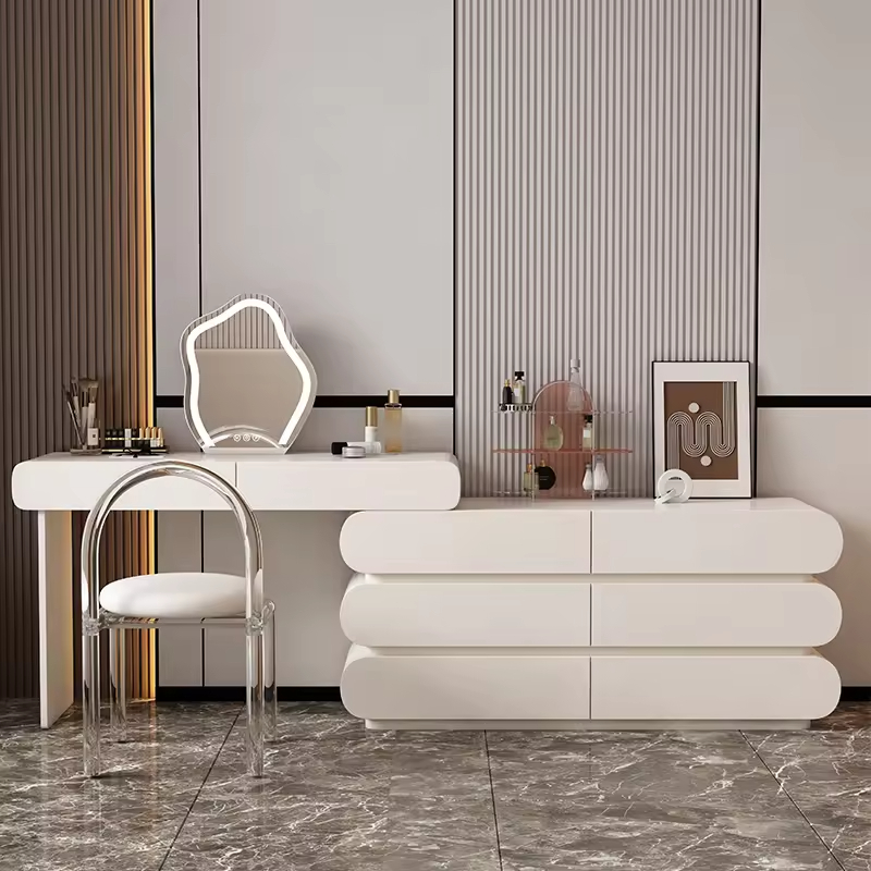 [PRE-ORDER] Minimalist Black Vanity Dresser Set – Multi-Compartment Makeup Station with Decor Mirror, Modern Bedroom Vanity Furniture